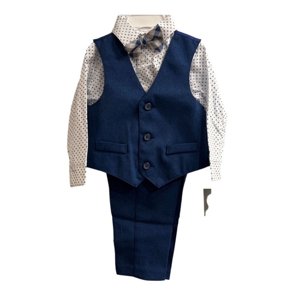NWT Van Heusen baby boy 3/6 M blue formal set, vest, pants, shirt, tie
